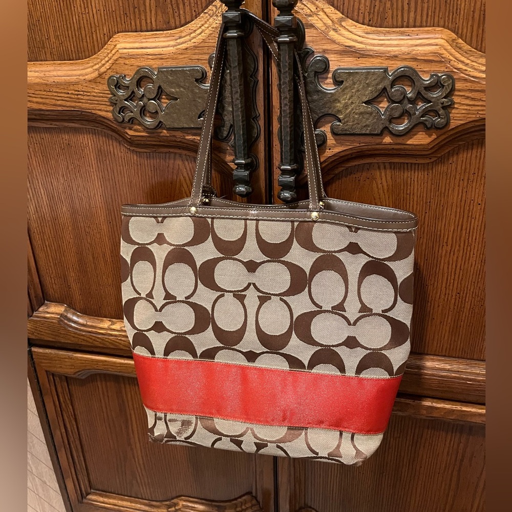 Coach Burnt Orange and Brown Signature Tote